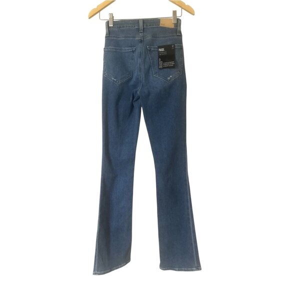 New Paige Hourglass High Rise Boot Flare Jeans 25 In Bellflower Wash Distressed - Picture 5 of 16